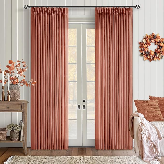 Pinch Pleated Terracotta Linen Curtains 84 Inches Long 2 Panels Firebrick | by Twodrapes