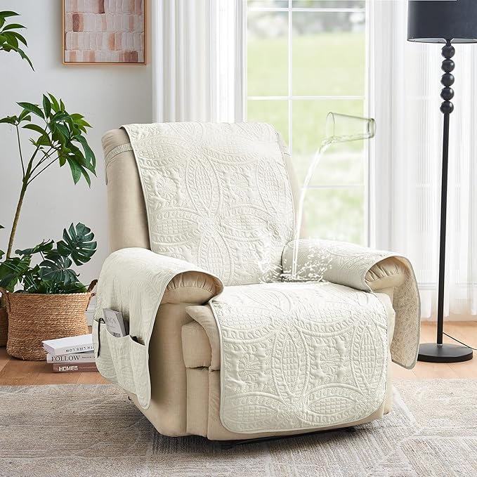 Ivory Recliner Chair Covers, Quilted Décor Water-Repellent Medium Lazy Boy - Image 2