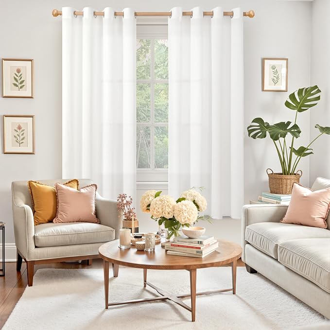 YoungsTex Linen Semi Sheer Curtains 63 Inches Length - Image 2