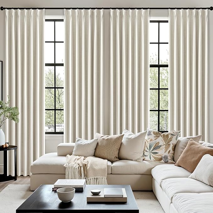 MIULEE Natural Extra Wide Pinch Pleated Blackout Curtains 60x96 Inches | Memory - Image 7