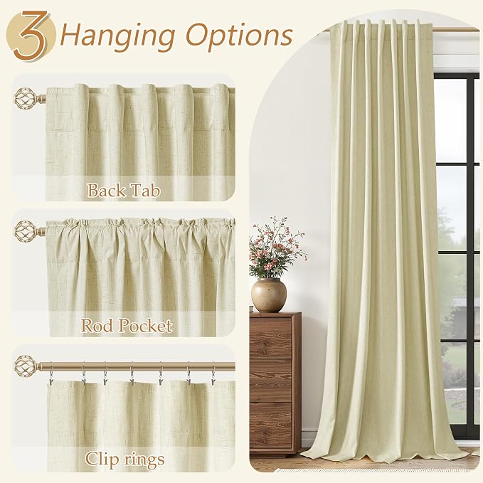 100% Blackout Linen Curtains for Bedroom 96 inches Long, Thermal Insulated Room - Image 6