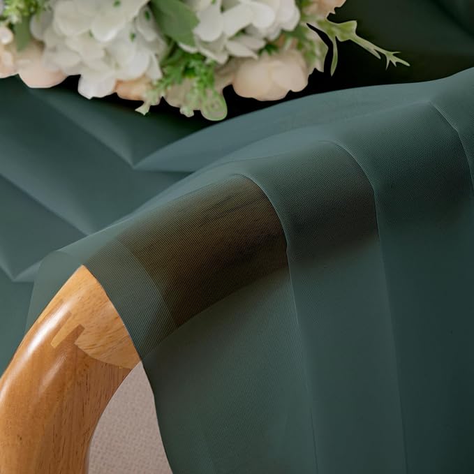 Chyhomenyc Sheer Curtains 63 Inch Length 2 Panels, Hunter Green | Light - Image 9