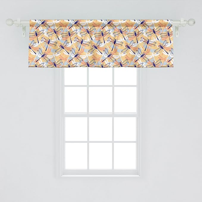 Ambesonne Dragonfly Window Valance, Uneven Big Repetitive Winged Bug 2 Pairs of Patched Wings Flying Orange Blobs, Curtain Valance for Kitchen Bedroom Decor with Rod Pocket, 54" X 18", Sand Brown