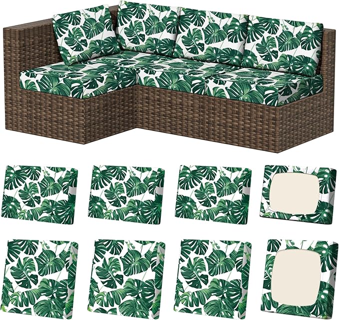 8Pcs Outdoor Cushion Covers, Stretch Patio Furniture Couch Chair Slipcovers | by VORSHAPE