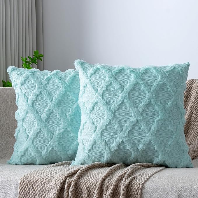 Set of 2 Soft Moroccan Throw Pillow Covers 24x24 Inch Plush Boho Decorative by Cozoomy