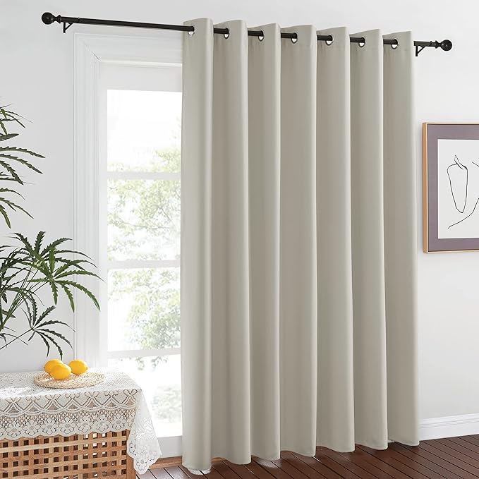 NICETOWN Wall Dividers for Rooms, Sound Barrier Room Divider Curtain Screen Partition, Function Thermal Blackout Patio Door Panel, Sliding Door Insulated Curtain, Natural, 8.3ft Wide x 8ft Long