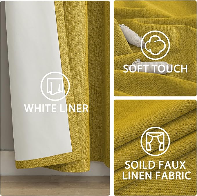 Yakamok Mustard Yellow Linen Textured Curtains 84 Inches Long - Image 6
