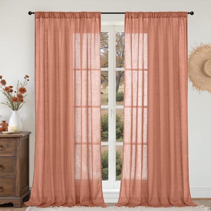 BGment Terracotta Linen Curtains 60 X 84 Inch Length, Wide Semi Sheer Drapes by BGment