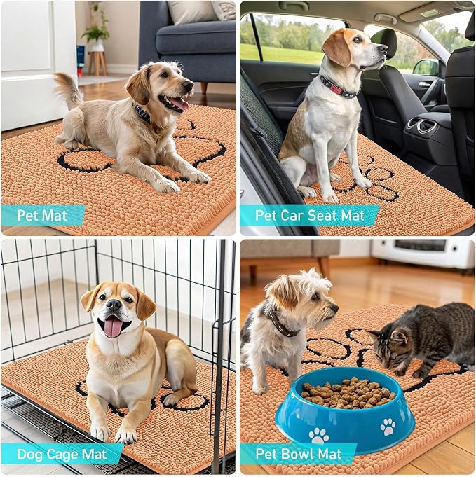 OLANLY Dog Door Mat for Muddy Paws 48x30, Paw Print Design Chenille Mud Mat | - Image 7