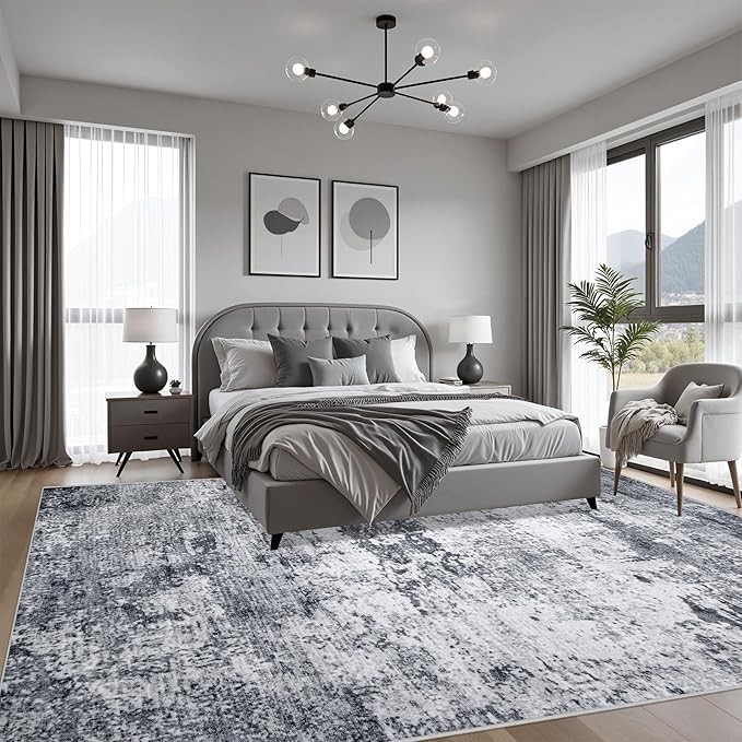 Area Rug Living Room: 8x8 Modern Washable Indoor Soft Carpet Grey | - Image 3