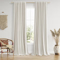 100% Blackout Boho 96 Inches Long Natural Linen Curtains Floor to Ceiling Drapes by Guken