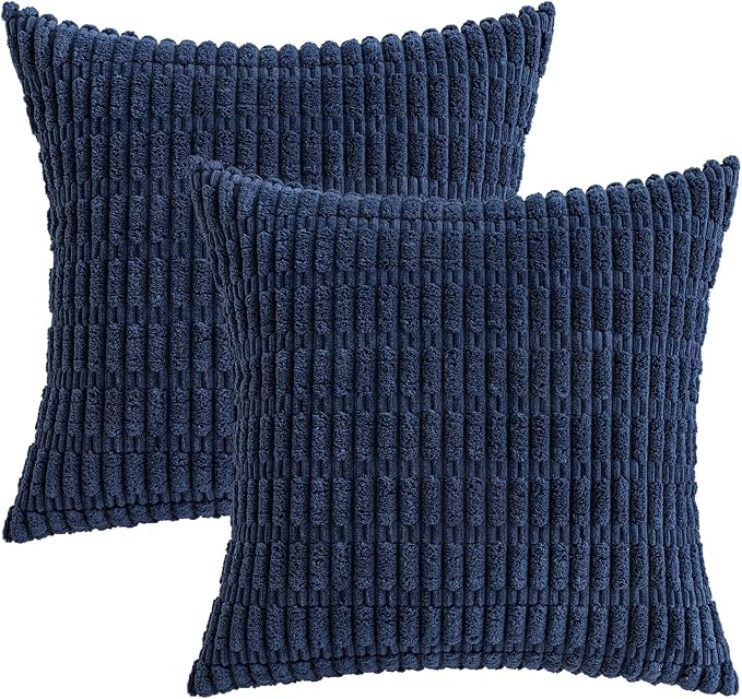 MIULEE Corduroy Decorative Throw Pillow Covers 16x16 Navy Blue Pack of 2 | Soft - Image 6