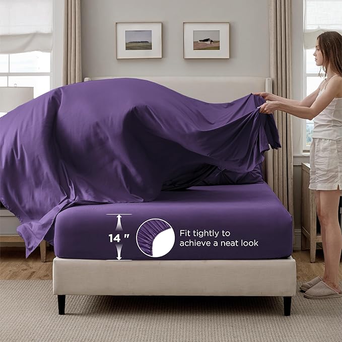 Bedsure Full Comforter Set Purple - Bed in a Bag Full Size Bedding Set 7 Pieces, GentleSoft™ Pintuck Bed Set Gift for Family, Pinch Pleat All Season Comforter with Sheets, Pillowcases & Shams