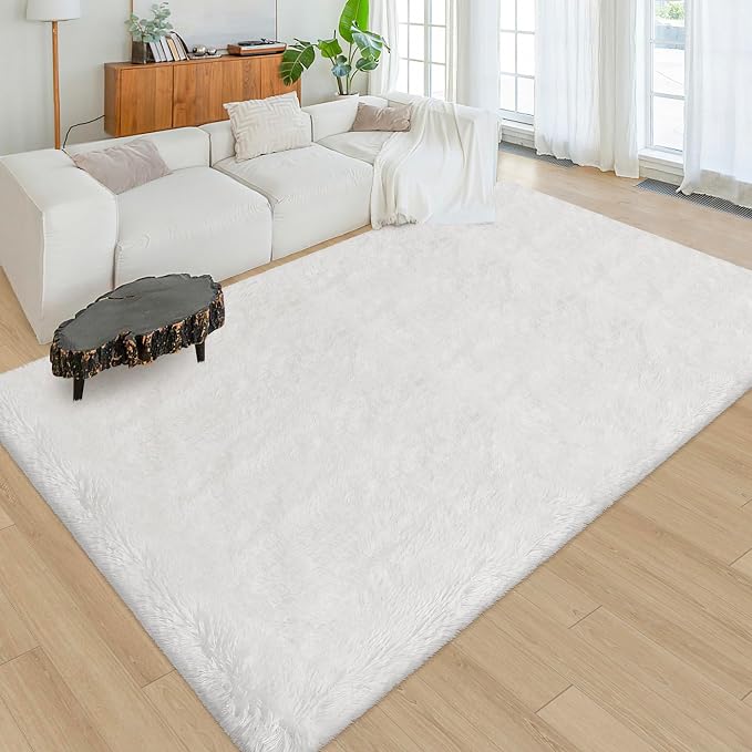 White Rug for Living Room 5x8ft Fluffy Area Rug Mat Bedside Throw Rug for - Image 4