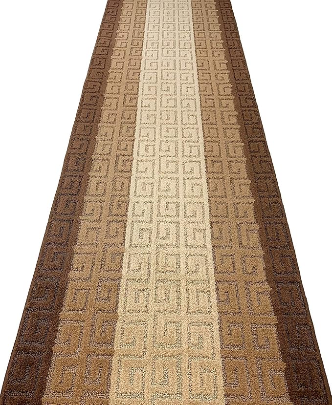 Custom Length Hallway Runner Rug, Slip Resistant, Meander Brown, 26 Inch X 23 - Image 3