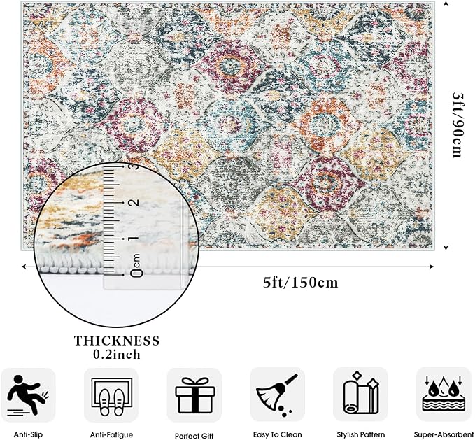 Lahome Moroccan Small Washable Area Rug, 3x5 Rug - Image 2