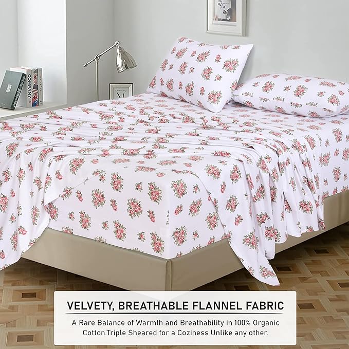 RUVANTI Flannel Sheets Full Size - 100% Cotton Double Brushed Bed Sheets Set, Deep Pockets 16 Inches, All Seasons Breathable & Extra Soft Full Sheets, Warm & Cozy, 4 Piece, Bali