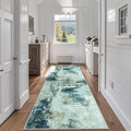 Runner Rugs for Hallways Kitchen 2.6x8 Non Slip Washable Teal Grey Gold | by Aelenmu