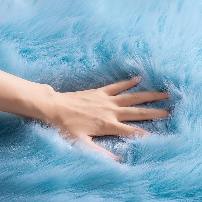 SERISSA 2x6 Fluffy Sky Blue Faux Fur Area Rug - Image 4