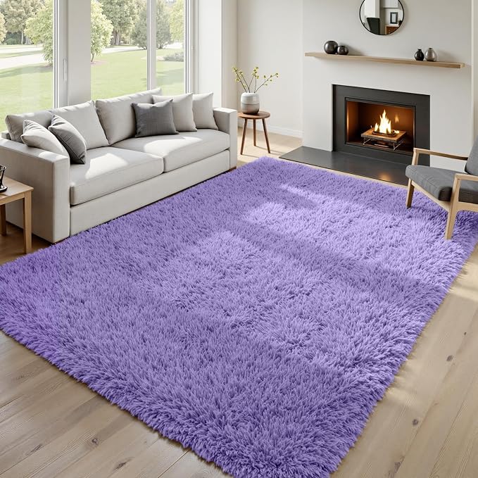 6x9 Fluffy Shag Area Rugs for Living Room Bedroom: Soft Plush Carpet Purple | - Image 2