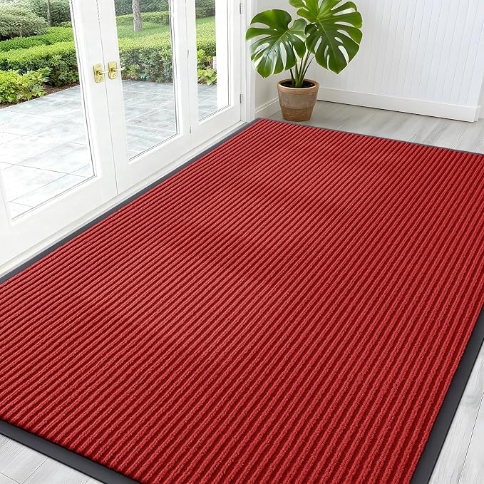 OLANLY Front Door Mat 59x40, Waterproof Heavy-Duty Indoor Outdoor Doormat | Red by OLANLY