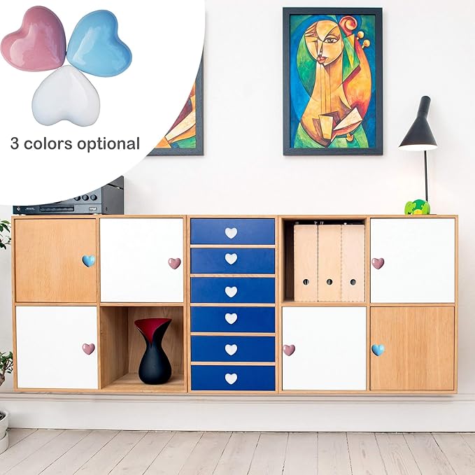 Ceramic Drawer Knobs Heart Shape Cabinet Dresser Pulls Handles with 3 Sized Screws, Kitchen Furniture Knobs for Closet Cupboard Wardrobe (6 Pack, White)
