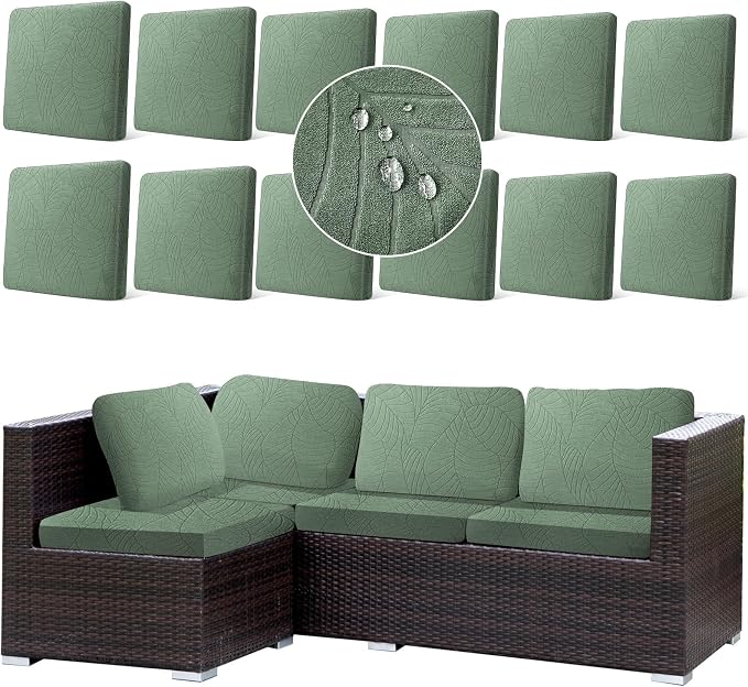 CALBODE 12Pcs Stretch Couch Cushion Covers, Water Resistant Outdoor Sofa by CALBODE