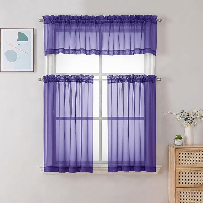 Chyhomenyc Sheer Curtains 36 inch Length 2 Panels, Light Filtering Voile Rod - Image 2
