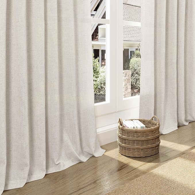 Pearl White Linen Curtains 63 Inch Length - Image 5