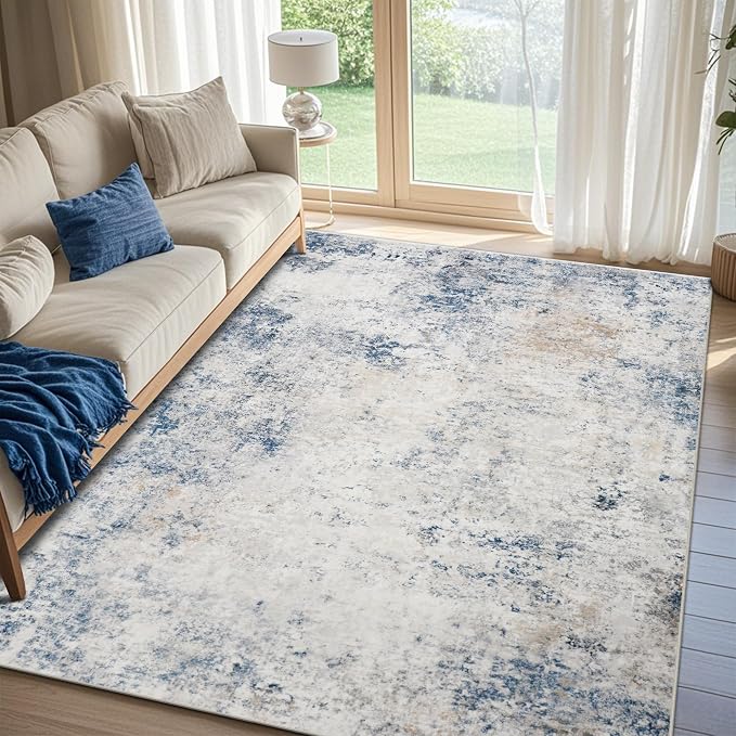 8x10 Washable Area Rugs for Living Room, Dining Room- Blue Beige | Modern - Image 8