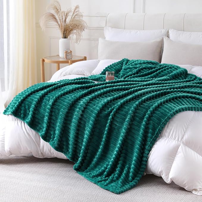 Teal Throw Blanket for Couch Sofa 50x60 inches Striped Design | Fleece Blankets - Image 3