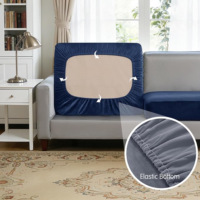 Hokway Velvet Couch Cushion Covers Water Resistant Seat Covers Stretch Sofa - Image 4