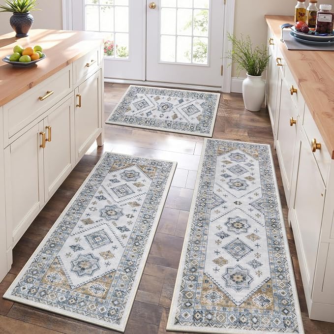 HEBE Boho Kitchen Rugs Set of 3, Non Slip Washable Kitchen Mats - Image 9