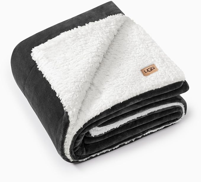 UGG Nita Throw Blanket, Reversible Fleece Blanket, Charcoal Grey | Plush UGG by Unknown