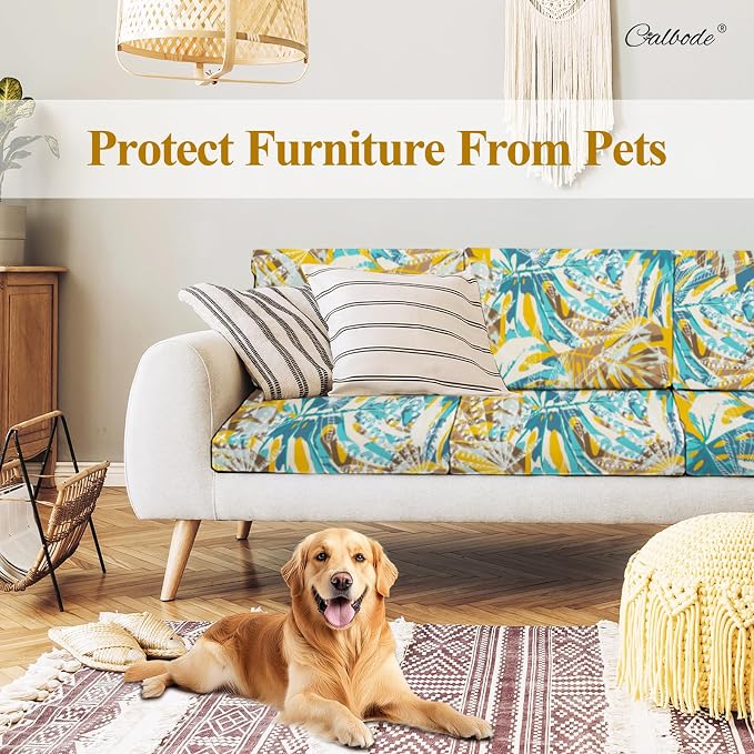 CALBODE 8pcs Outdoor Tropical Plant Printed Sofa Seat Cushion Covers Strechable - Image 5