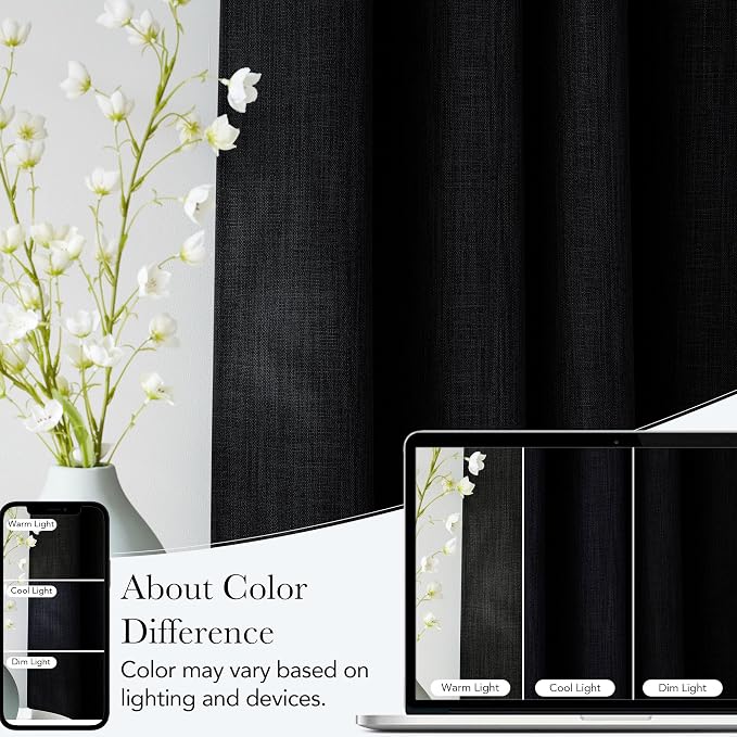 NICETOWN Faux Linen Black Blackout Curtains 84 inches Long - Image 5