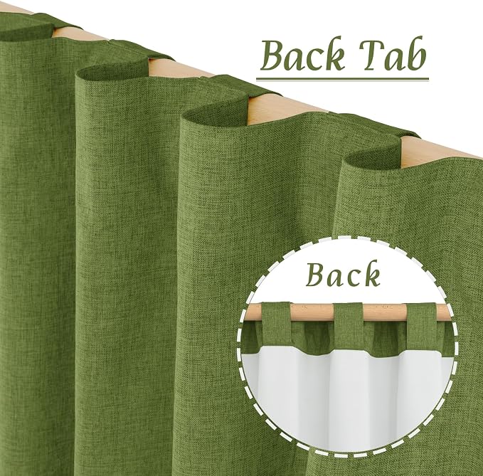 Sage Green 100% Blackout Linen Curtains 63 Inches - Image 3