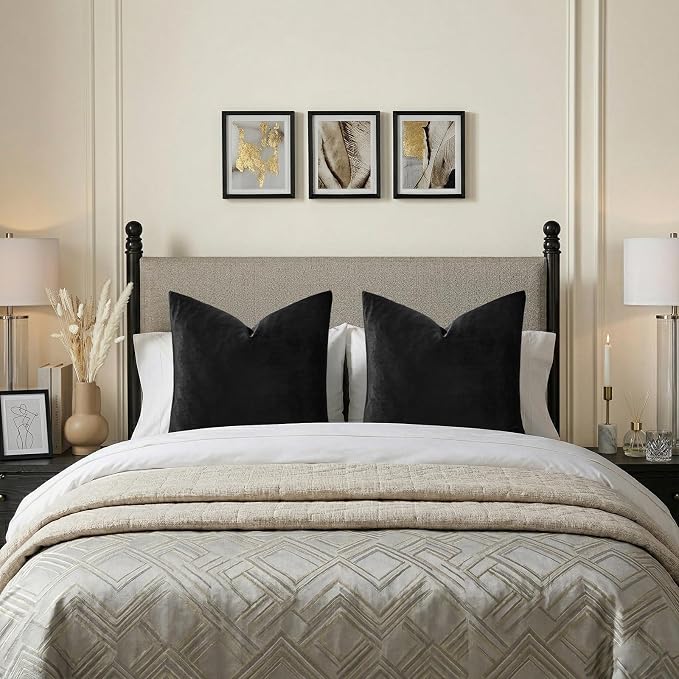GIGIZAZA Black Velvet Pillow Covers 26x26 Decorative Pillows Pack of 2 | Throw - Image 6