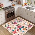 RELEANY Floral Washable Square 4ft Area Rug Pink | Flower Carpet Print Boho by RELEANY