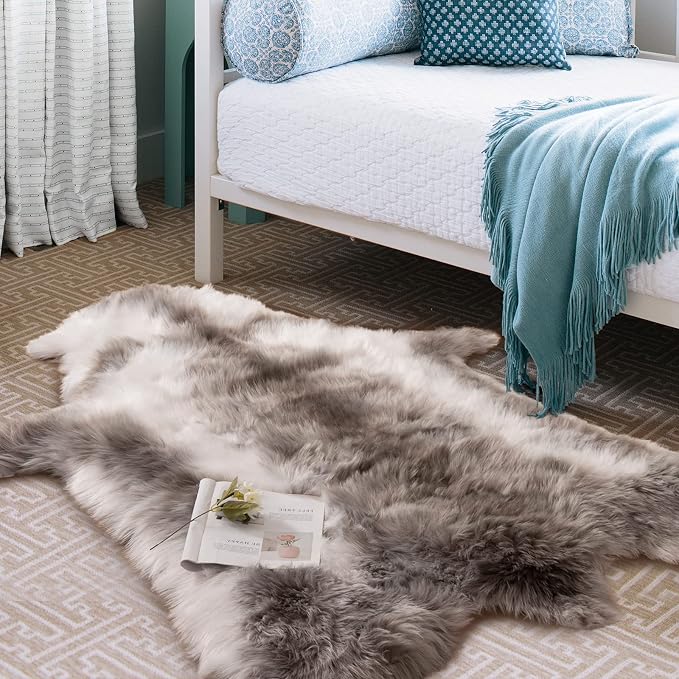 Carvapet 4x5 Faux Reindeer Hide Rug Grey Soft Faux Fur Carpet | Soft Faux Fur - Image 4