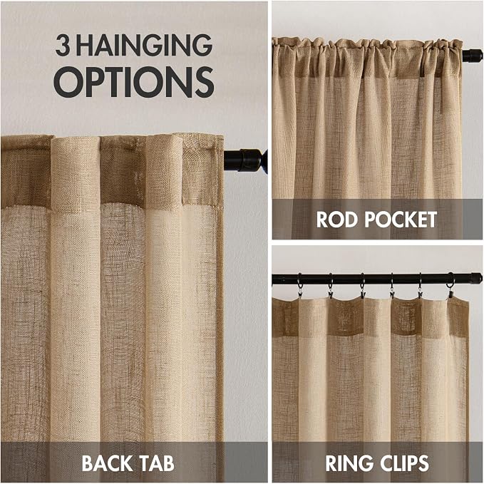 MIULEE Brown Linen Curtains 52x108 Inch Long - Image 3