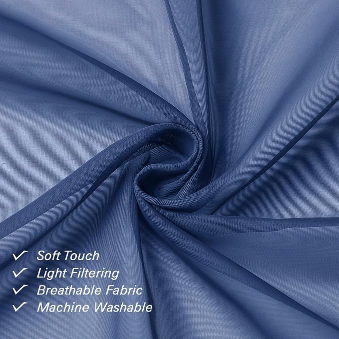 Royal Blue Sheer Curtains 36 Inch Length 2 Panels, Solid Voile Cafe Kitchen - Image 3