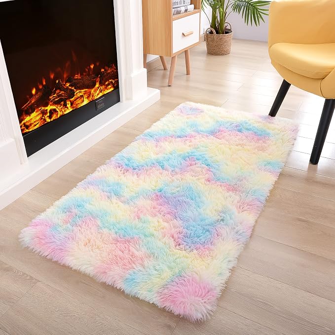 Noahas 2x4 Rainbow Fluffy Soft Runner Rug Non-Slip by ModernHomeDecor