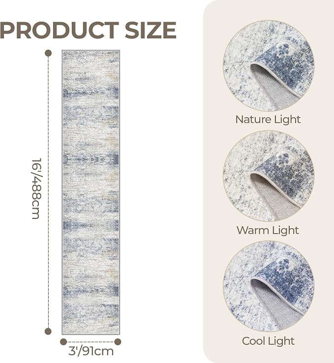 3x16 Runner Rug Non Slip, Washable Hallway Runner Rug, Living Room, Extra Long - Image 2