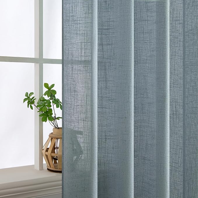 MIULEE Dusty Blue Linen Curtains 37x84 Inch Length Soft Thick - Image 4