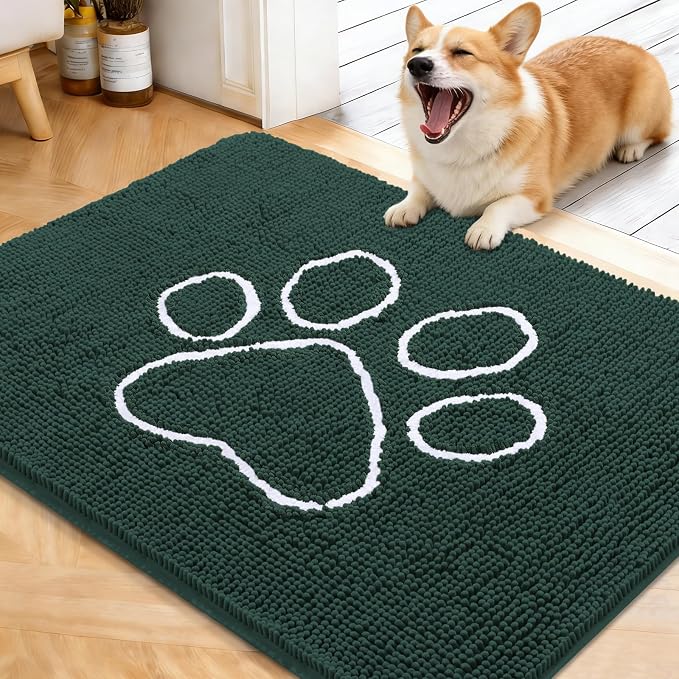 OLANLY Dog Door Mat for Muddy Paws 40x32, Paw Print Design Chenille Mud Mat | by OLANLY