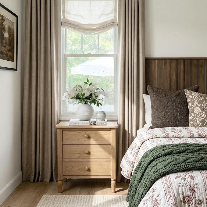 100% Blackout Linen Textured Curtains 84 Inch Long, Burlywood Birch | 100% - Image 2