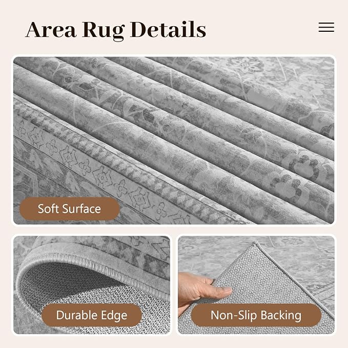 4x6 Ft Area Rugs for Living Room, Soft Non-Slip Machine Washable Rug, Vintage - Image 6