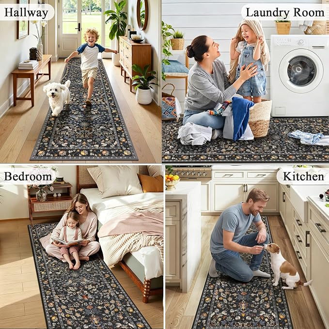 HEBE Hallway Runner Rug 2'x6', Washable Non Slip Kitchen Rug Runner | Soft Boho - Image 7