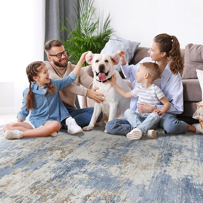 Aelenmu 10x14 Area Rugs for Living Room Dining Room Washable Blue | Soft Modern - Image 8